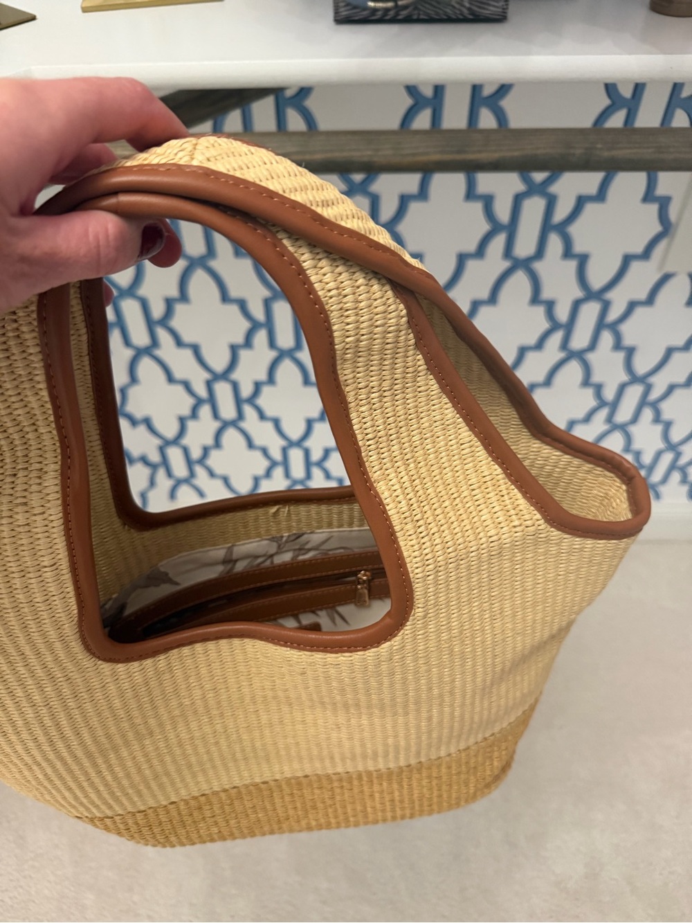 Tuckernuck Natural Straw Tote with Brown Leather Trim